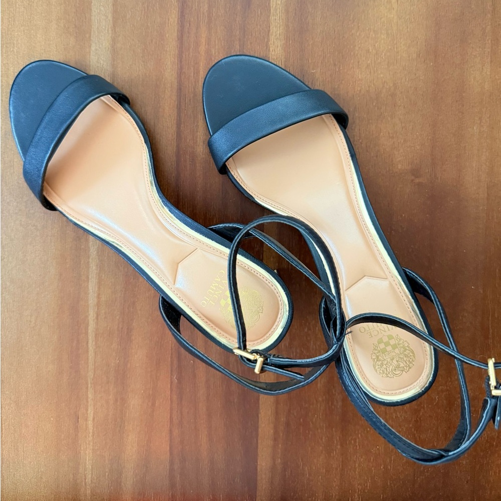 NWOT Vince Camuto Black Leather Ankle-Strap Sandals Women’s 9 - Picture 2 of 5